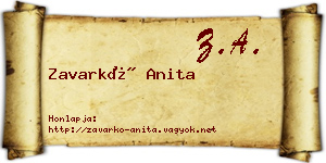 Zavarkó Anita névjegykártya